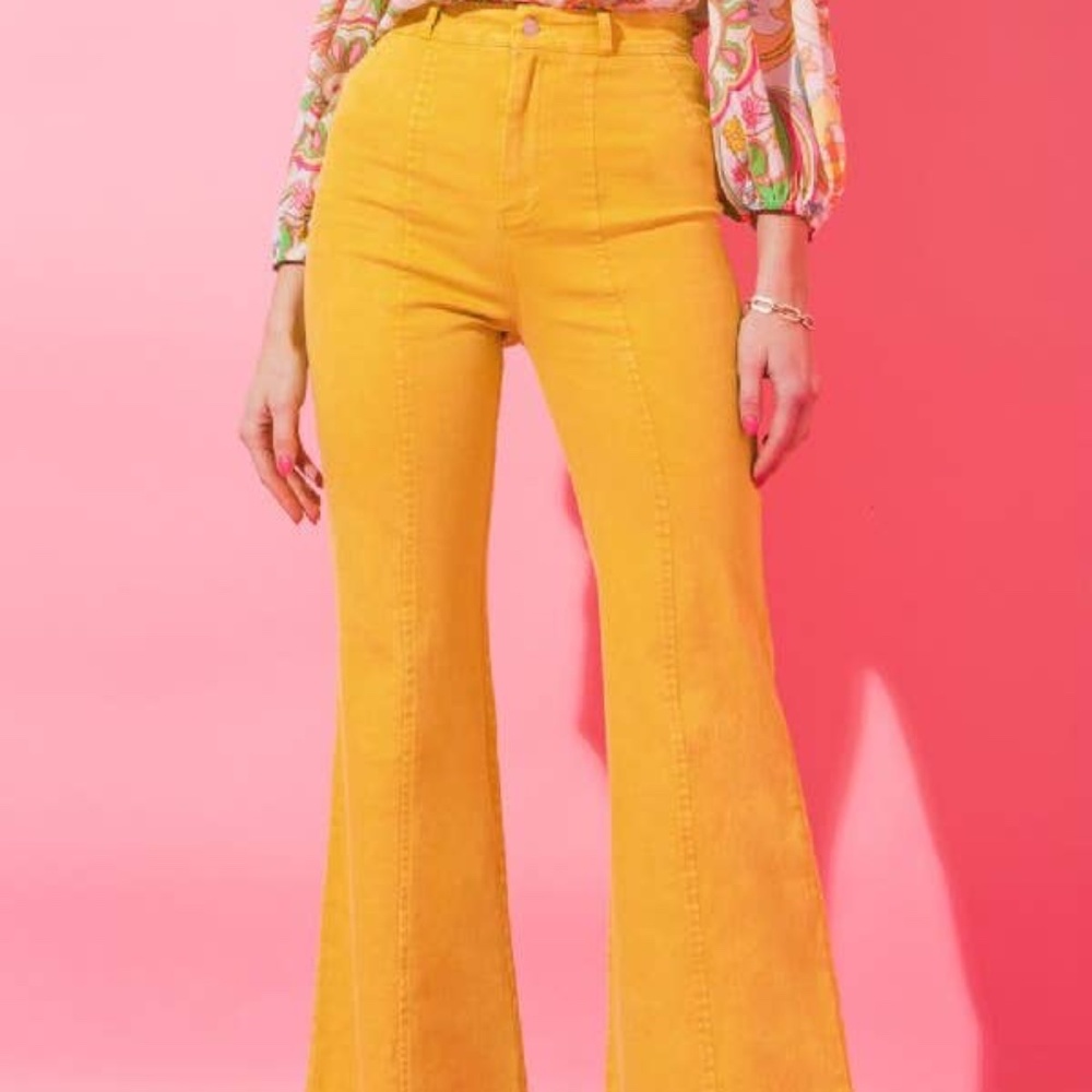Yellow Acid Washed Twill Pant